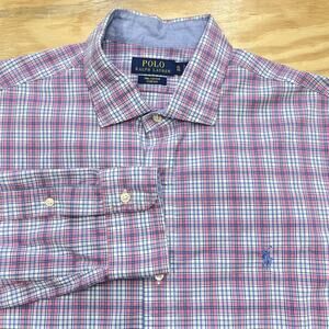 Polo Ralph Lauren Pink Colorful Plaid Stretch Oxford Shirt Size XL Preppy Casual